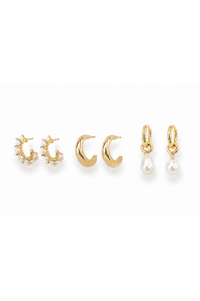 Venus Design Steel 3-Piece Pearl Earrings
