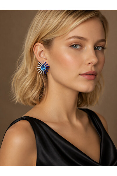 Valmont Güneş Tasarım Crystal-Looking Earrings - Special Day Accessory with B...
