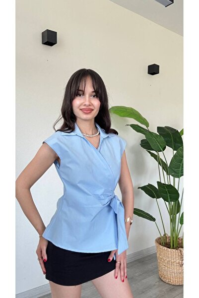 Famecoy Kadın bağlamalı kruvaze yaka kolsuz gömlek gml00330