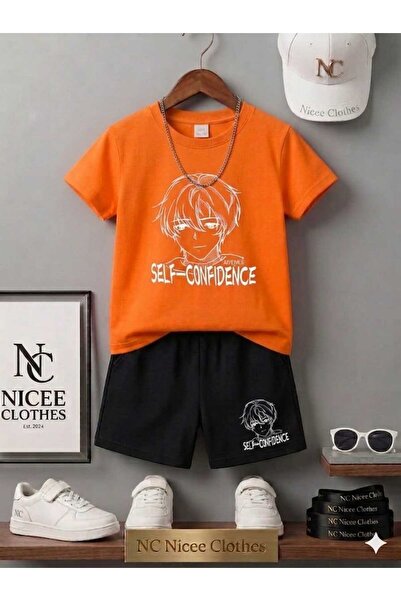 NC Nicee Clothes تي شيرت صيفي للأطفال شورت يونيسكس (مطبوع عليه ثقة بالنفس)