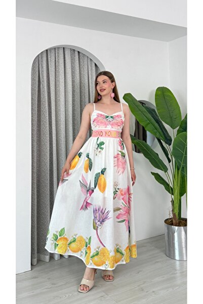S&A Collectionn Women's Thin Straps Floral Linen Dress with Elastic Back and ...