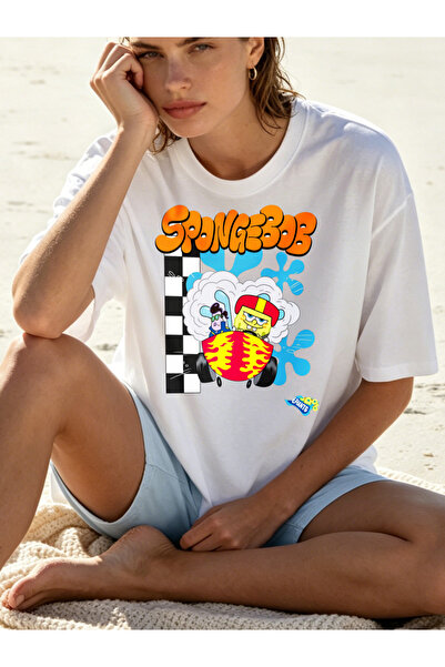 Fleck Womens T Shirts SpongeBob Racing Car Cartoon Print Casual Summer Style ...