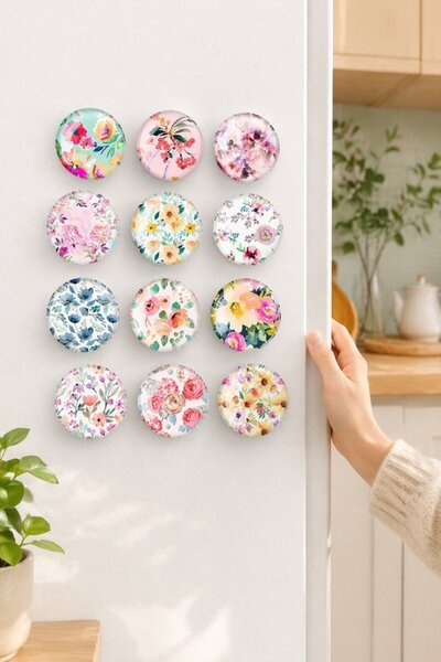 Generic 12 Pcs Crystal Glass Strong Magnetic Fridge Magnets Flower Design Scr...