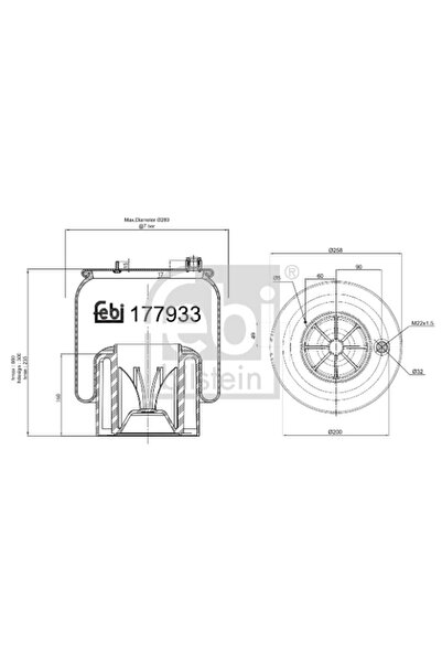 FEBI BILSTEIN Perna de Aer Spate (diametru: 258mm) Mercedes Actros MP4 / MP5 ...