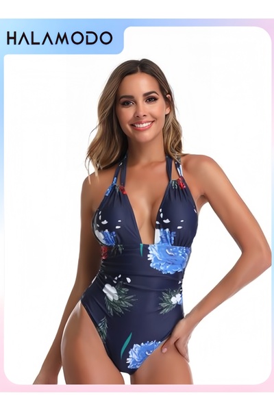 HALAMODO Women's One Piece Swimsuit High Neck Tummy Control Swimwear Bathing ...