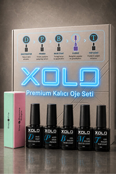 xolo Kalıcı Oje Hazırlık Seti 5 Adet 5*10 ML Tüm Gerekli Baz Ojeler Buffer Tö...