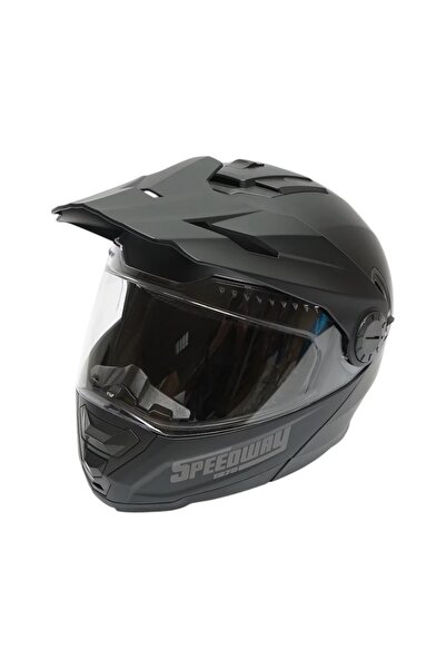OEM Casca motocross integrala, negru mat cu viziera transparenta si ochelari ...