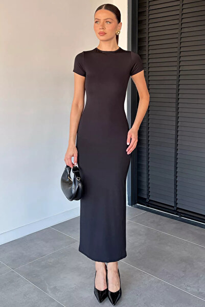 Aryena Black Women's Lycra Basic Dress