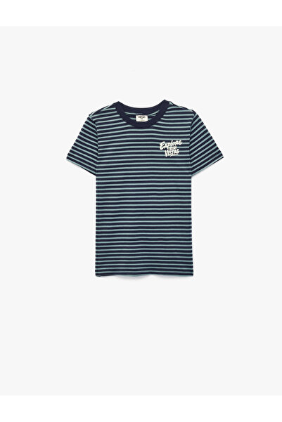 Koton Crew Neck Short Sleeve Printed Cotton Striped T-Shirt