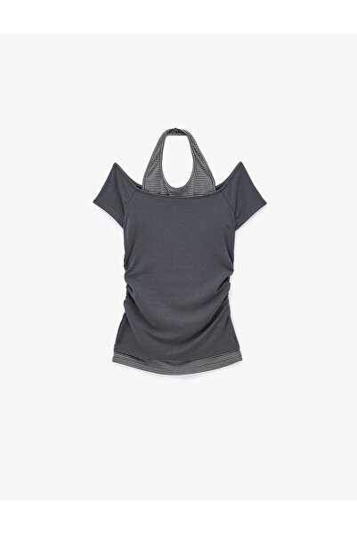 Koton Tricou din viscoză, slim fit, cu mânecă scurtă, cu guler halter