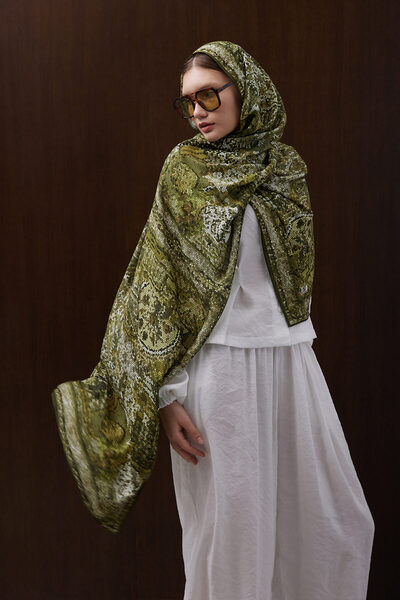 SUENOSCARF Mosaia Olive Mozaik Desenli Modal Şal
