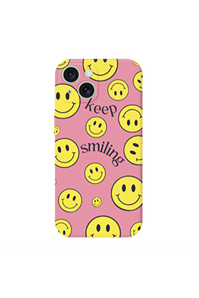 Other Apple iPhone 15 Plus Keep Smiling Pink Colored Silicone TPU Θήκη