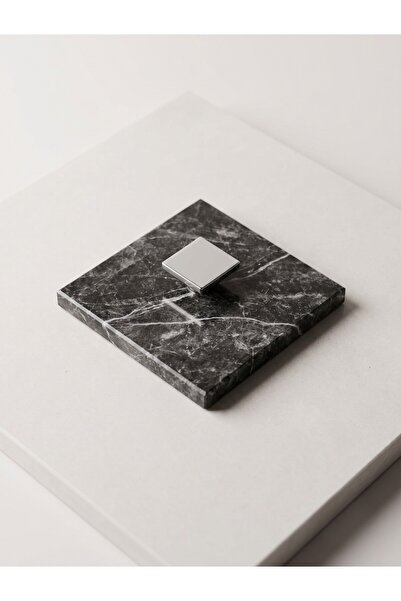 FARALYAHOME Doğal Siyah Mermer Kare Banyo Gider Kapatıcı 10x10 cm Gümüş Kulp
