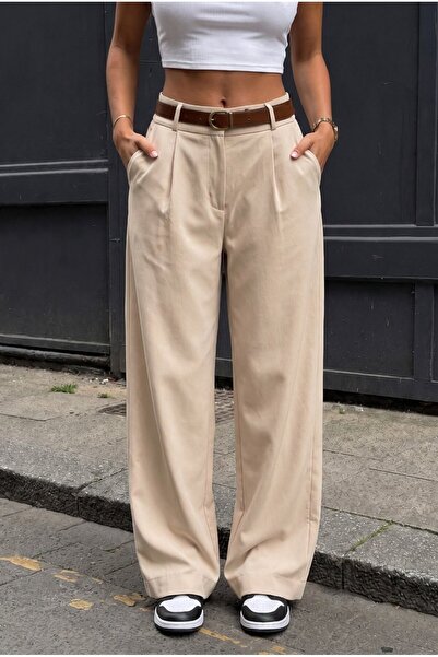 alanora High Waist Belted Oversize Loose Elastic Waist Palazzo Trousers