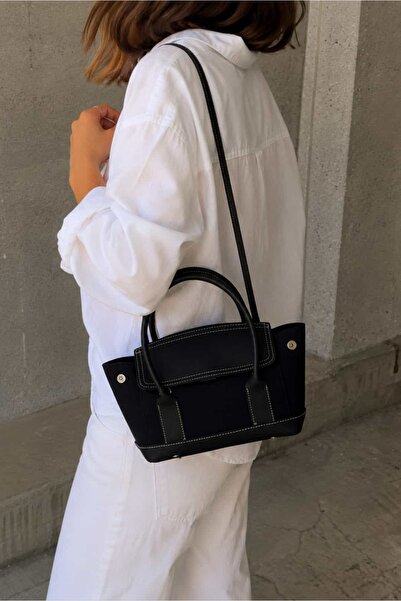 Yuka Atelier Maris Leather Detailed Canvas Shoulder and Hand Bag