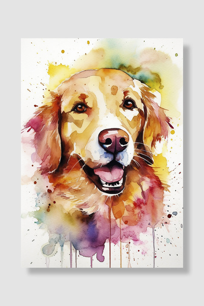 Luna Marissa Dog Poster Golden Retriever Colorful Watercolor Cheerful Portrai...
