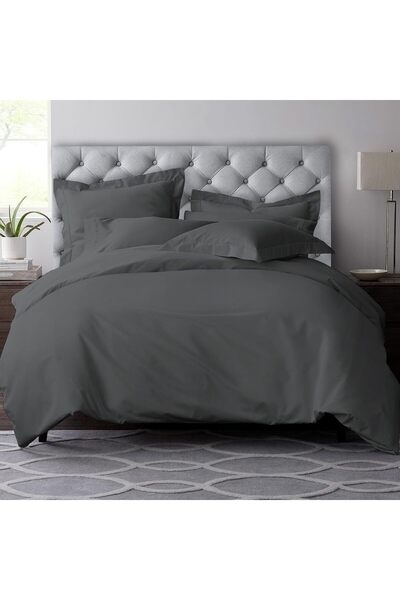 PIZUNA Deluxe 100% Cotton Duvet Cover Set Queen Size 230x220 cm Dark Grey, 60...