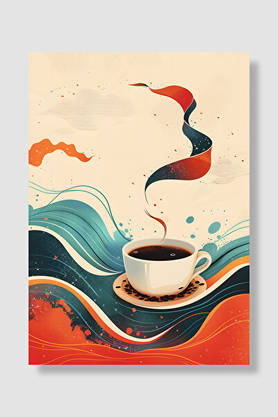 Luna Marissa Poster cafea cu model retro ondulat, cu cană și panglică, decor ...