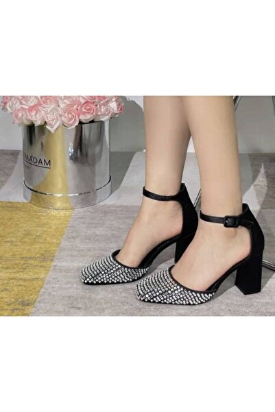 FashionApp Pantofi cu toc, strasuri, negri