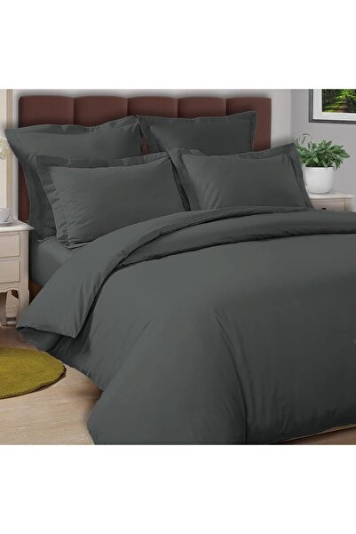 PIZUNA Cotton Double Duvet Cover 200x200 cm Dark Grey, 100% Long Staple Cotto...