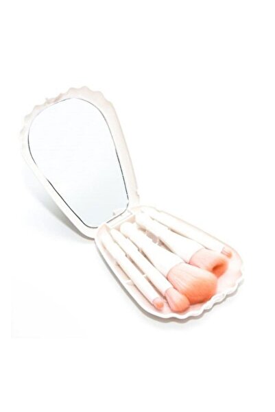 3B Trend Mirrored Travel Size 5-Piece Makeup Brush Set White – Cosmetic Brush...