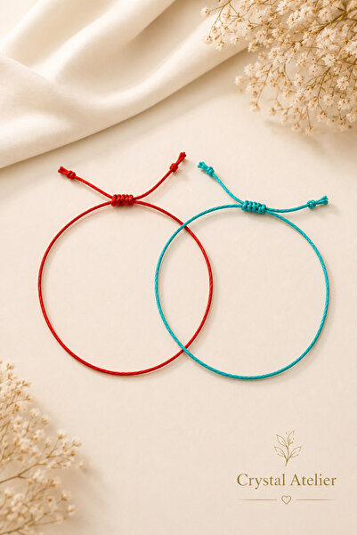 Crystal Atelier Red Turquoise 2-Strand Rope Bracelet Adjustable Unisex Luck a...