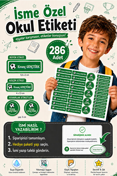 Sim Tasarım Okul Etiketi Futbol Temalı Kalem Defter Etiketi Özel İsim Yazılab...