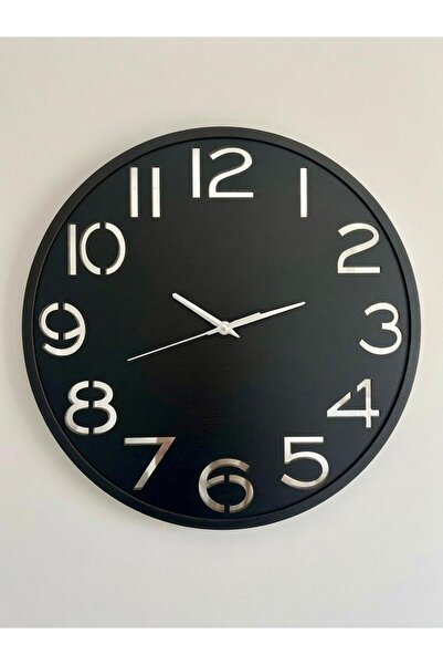 ERGEÇ TASARIM Noir Series Black Wooden Mirrored Silver Plexi Wall Clock