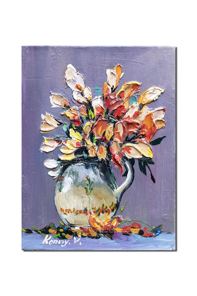 artnova Картина на канафа със стилизирани ириси, ръчно рисувана, 40x30см акри...