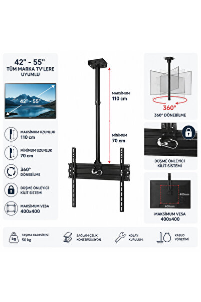 Eranura 42" 43" Inç 106-109 Cm Ekran Televizyon Hareketli Tavan Askı Aparatı ...