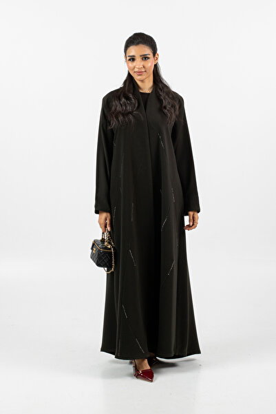 HYX Women's Black Open Abaya Kimono with Diagonal Crystal Embellished Seams, ...