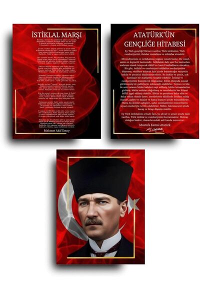 Yıldızan Atatürk Köşesi 3'lü Anlamlı MDF Tablo Seti 1302237
