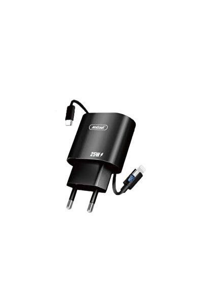 Andowl Φορτιστής με θύρα USB-C και καλώδιο USB-C σε Lightning 25W Μαύρο (Q-CD...