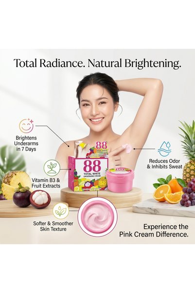 88 Total White Underarm Cream, Pink, 35g with Vitamin B3 Vitamin C and Licorice Extract for Brightening Smooth Odor Control Underarms