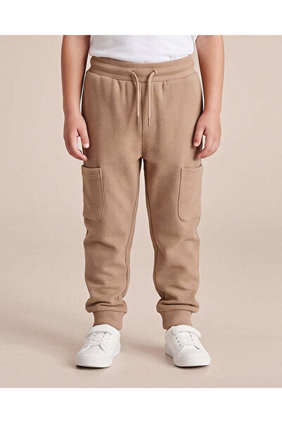 REDTAG Boys Brown Ottoman Cargo Pocket Track Pants