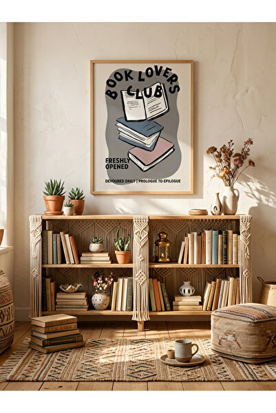 Creatick Design Kitap ve Kahve Temalı Ham Ahşap Çerçeveli Tablo Okuma Köşesi ...