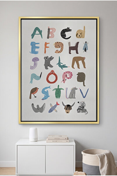 Jasmine Art Animal Alphabet Kids Wall Art | Portrait Framed Canvas Print | Lu...