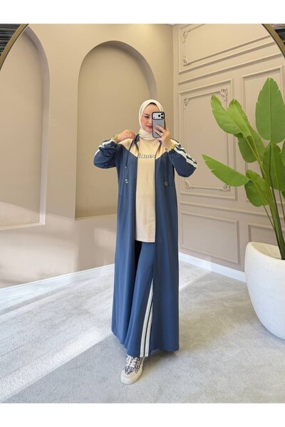 moda4b طقم بدلة رياضية نسائية من 3 قطع بقلنسوة وكارديجان طويل من خيطين، طقم ر...