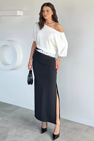 Aryena Black Women's Lycra Skirt with Slit Detail