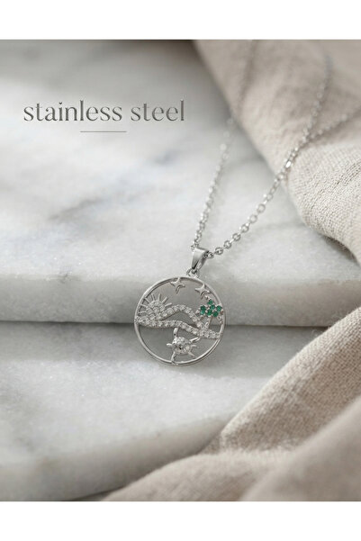 stainless steell 316L Steel Chain Silver Color Lucky Necklace Model Zircon St...