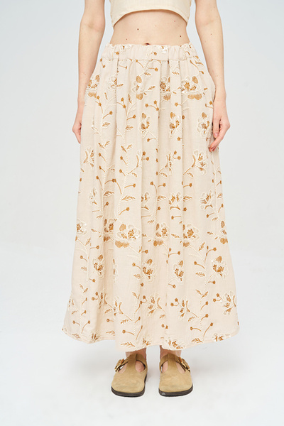Orfeo Negro Women's Floral and Leaf Embroidered Sequined Maxi Skirt