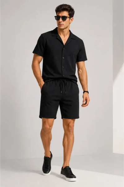 Modayakamoz Men's Crepe Fabric Breathable Short Sleeve Shirt Pocket Shorts Bo...