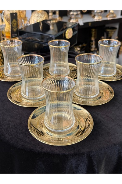 LOKMAN ZÜCCACİYE SHOWROOM 12 Piece Gold Crystal Tea Cup Set for 6 People