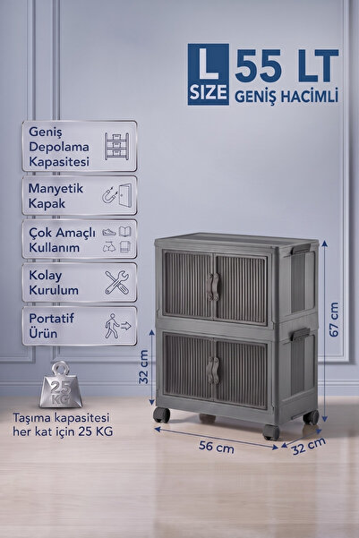 EVLE Katlanabilir 2 Katlı "Large" 55 LT Tekerlekli Manyetik Kapaklı Portatif ...