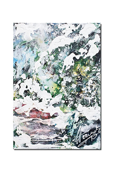 artnova Tablou pictat manual, Peisaj de iarna 35x25cm acril pe panza in cutit...