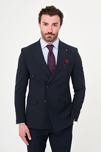 Mcr Straight Slim Fit Wide Collar Double Breasted Pants with Belt Buckle Men'...