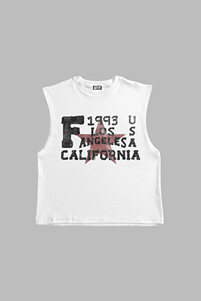 Sekizbiraltı California Printed White Zero Sleeve T-Shirt