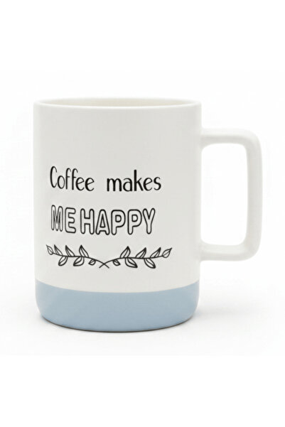 AKDC Baytix "Coffee Makes Me Happy" White & Blue Ceramic Mug — 400 ml