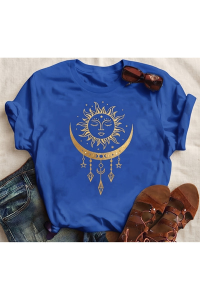 KOZİA OUTDOORS Women's Yellow Sunflower Printed Oversized Crew Neck Combed Co...