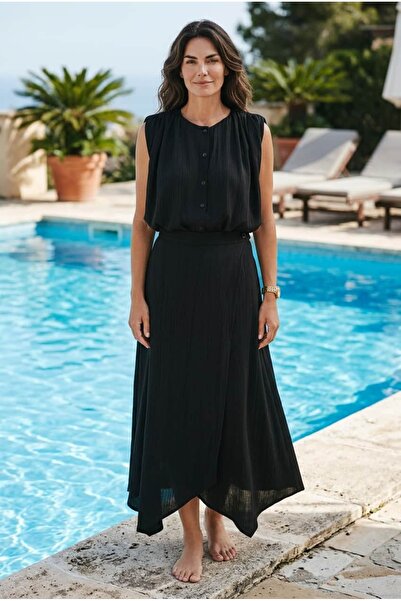lady special Shoulder Padded Blouse and Wrap Long Skirt Set